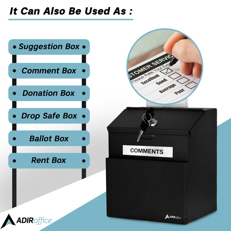 Adir Corp. Steel Suggestion/Key Drop Box (Black) - Image 3